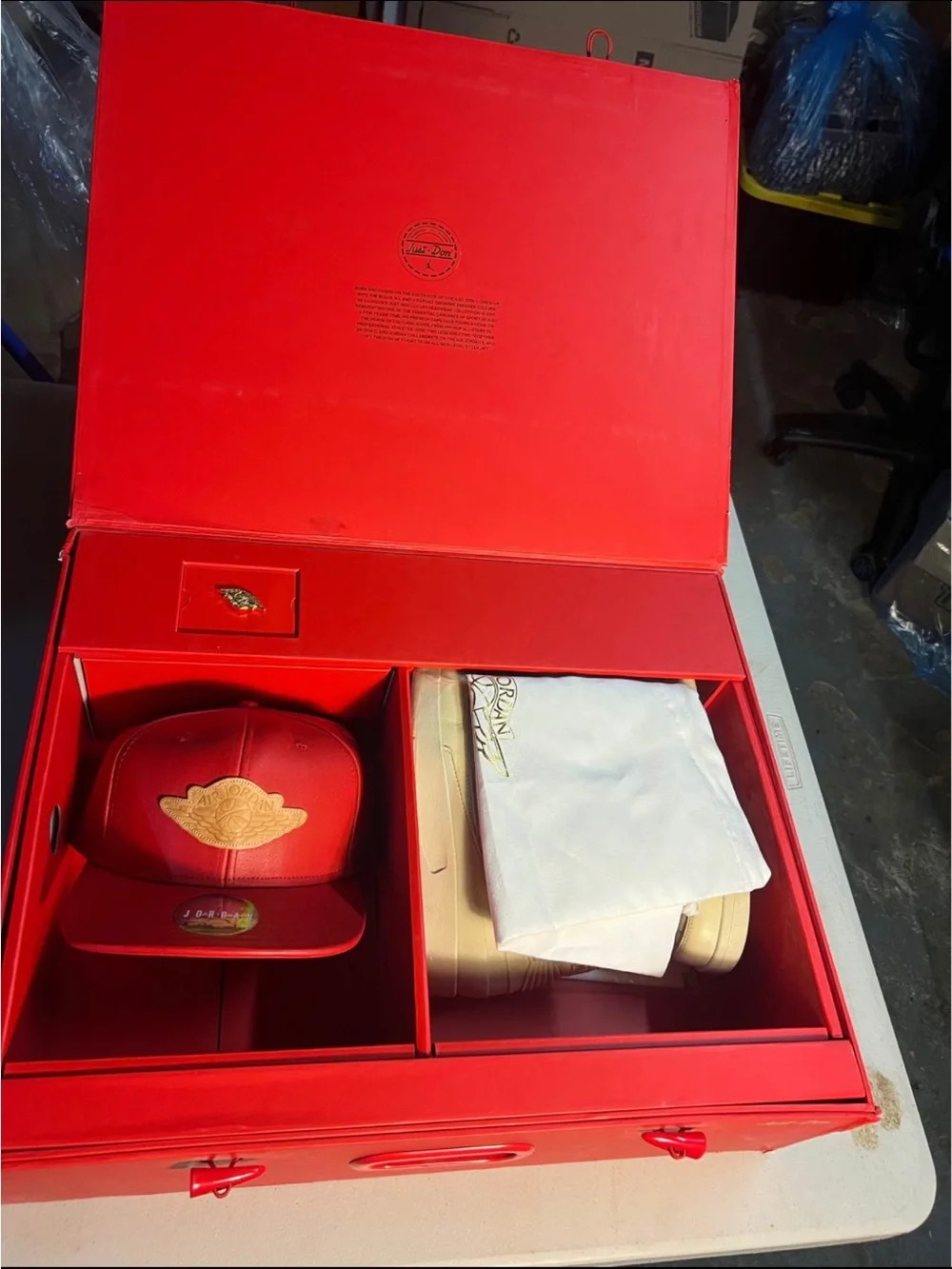 Jordan Red Leather Snapback Hat with Gold Patch